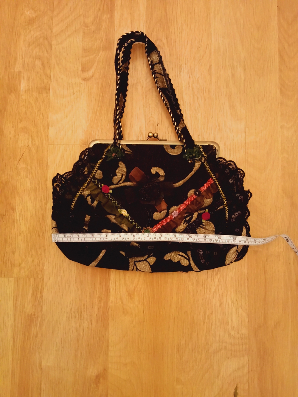 Vintage Chiflower  Lace Tapestry Ribbon Metal Frame Bag Boho Cottagecore  Purse - Picture 15 of 16